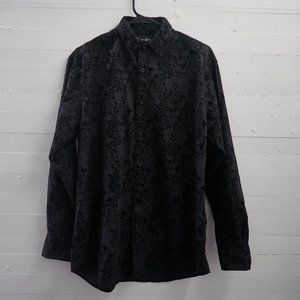 Floral Mosaic, Black Button Up Dres Shirt (Medium)